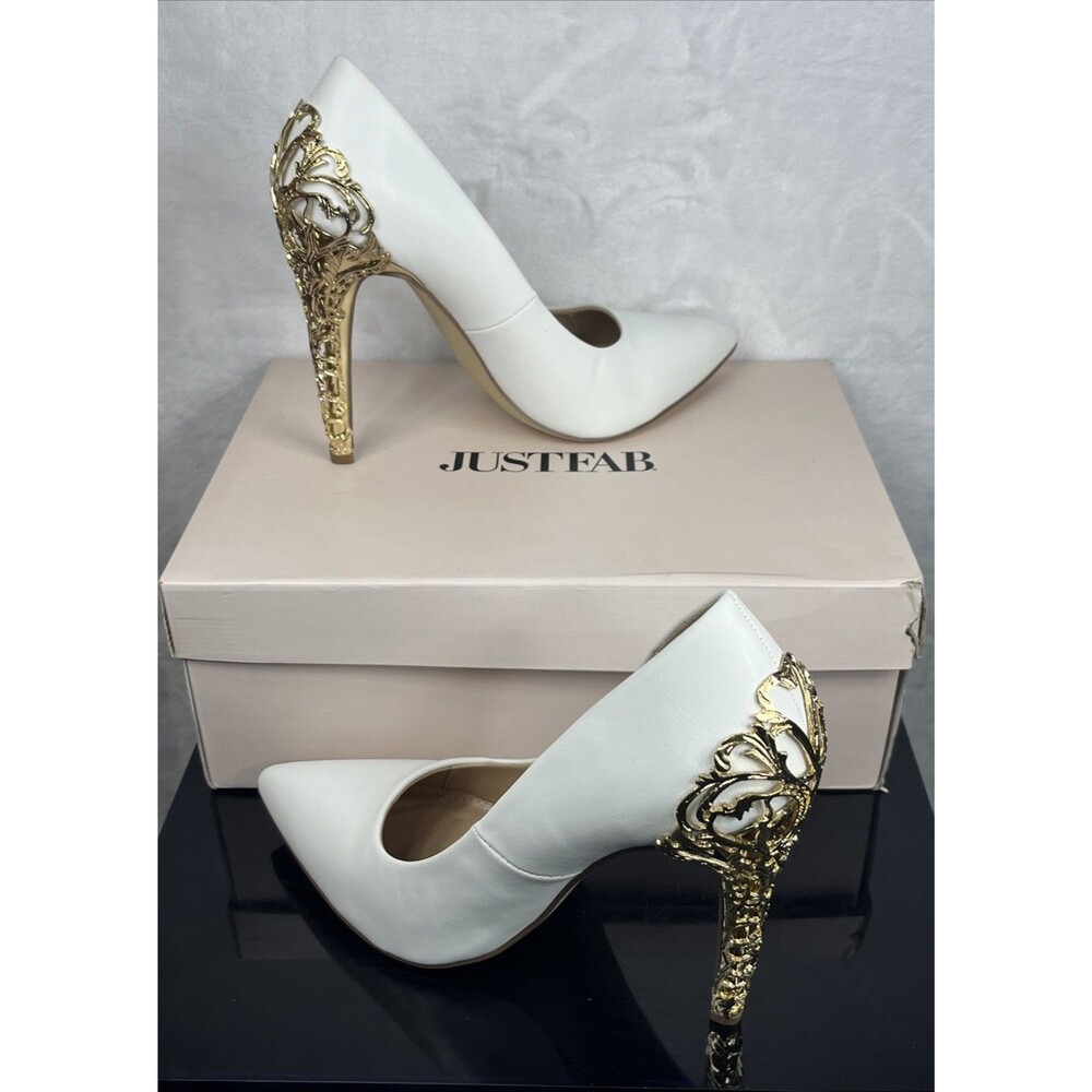JUSTFAB Sarina Pumps White Gold Wedding Formal Size 9.5 NEW